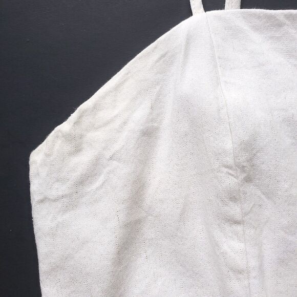 Halston Dress Size 8 Linen Blend Square Neck Midi Sheath Ivory Metallic Stretch - Picture 16 of 16